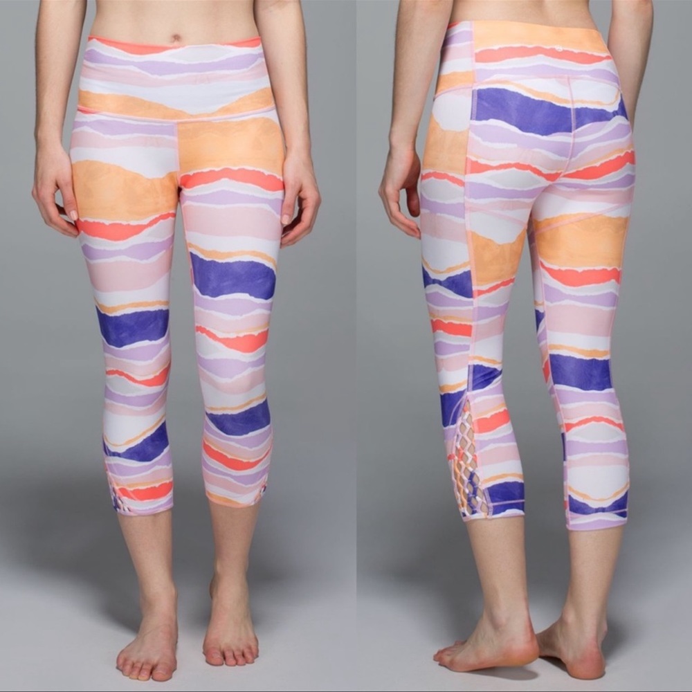 Lululemon True Self Crop Bleacher Stripe White Iris Flower